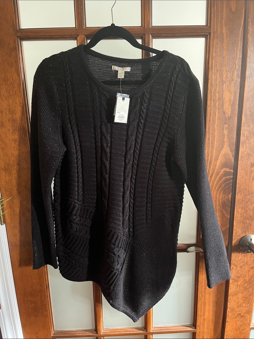 Dana Buchman Black Sparkle Cable-Knit asymmetrical sweater